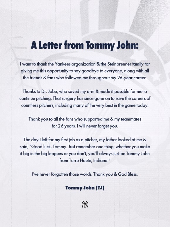 Tommy John statement